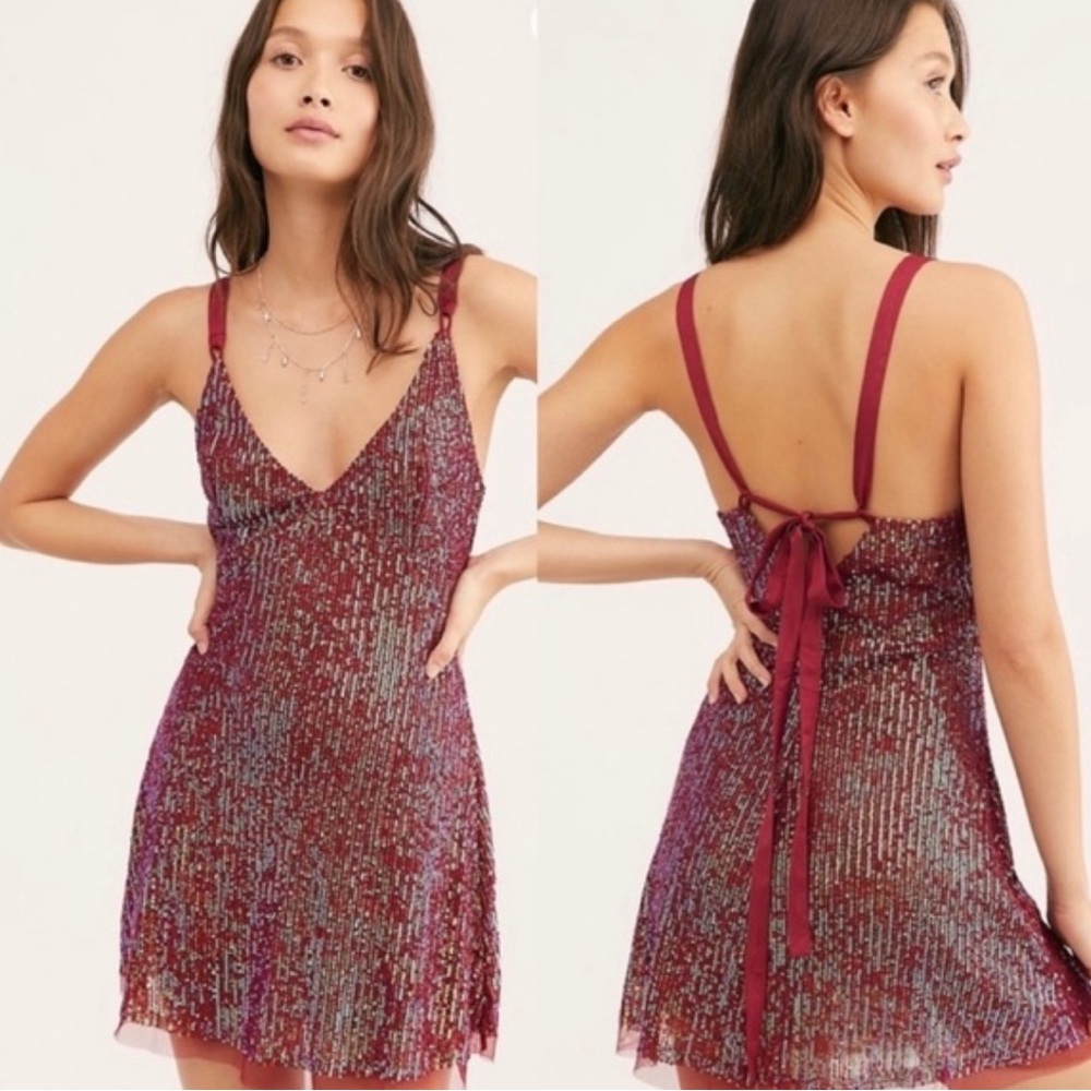 Free people wine colored sequins dress